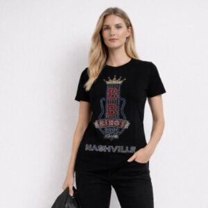 Next Lebel Appar RHINESTONE Kings Blues Club Nashville WOMENS T-SHIRT Black Sz S